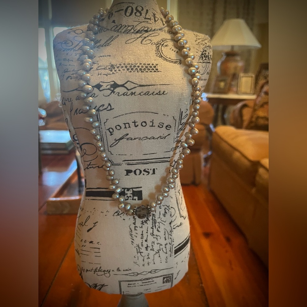 Handcrafted grey freshwater seed pearl and crystall necklace
